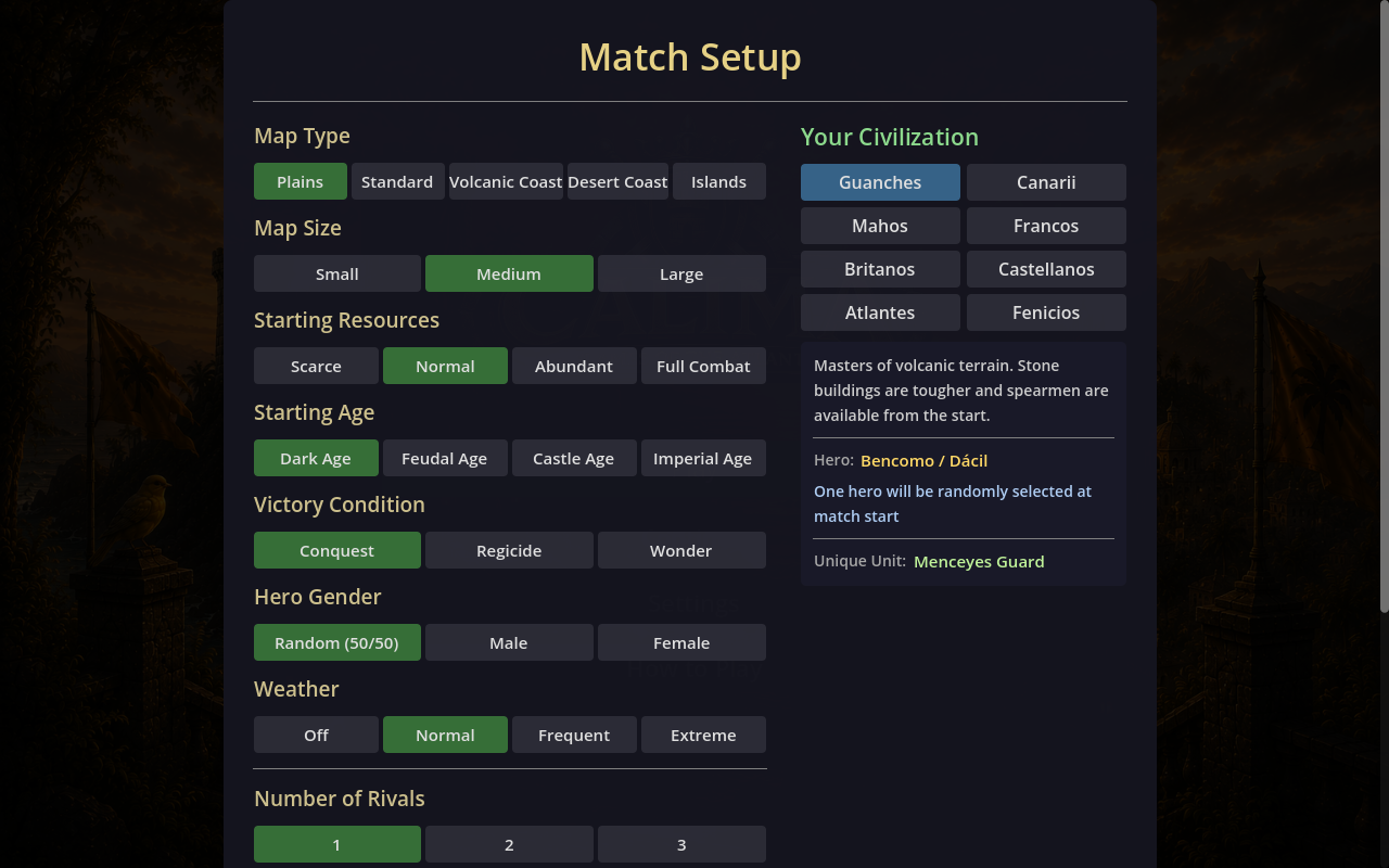 Calima match setup