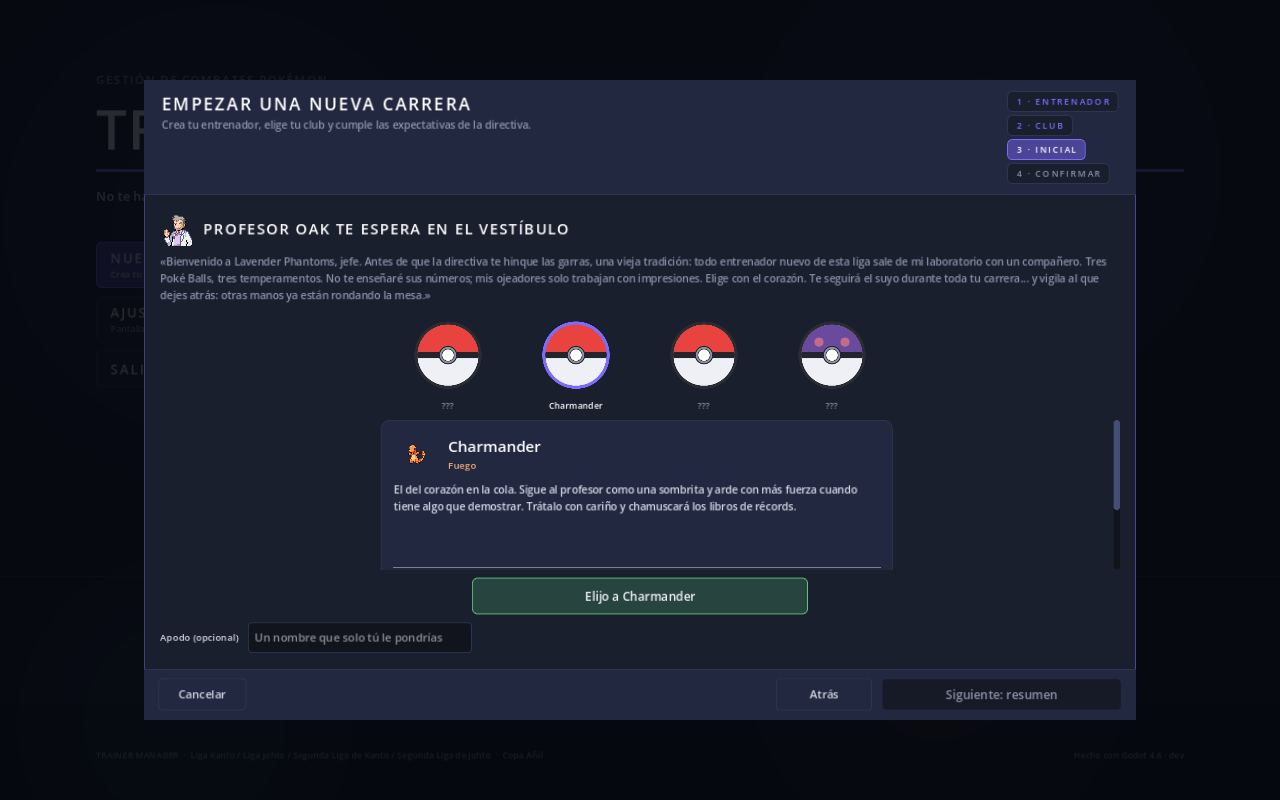 Trainer Manager starter selection